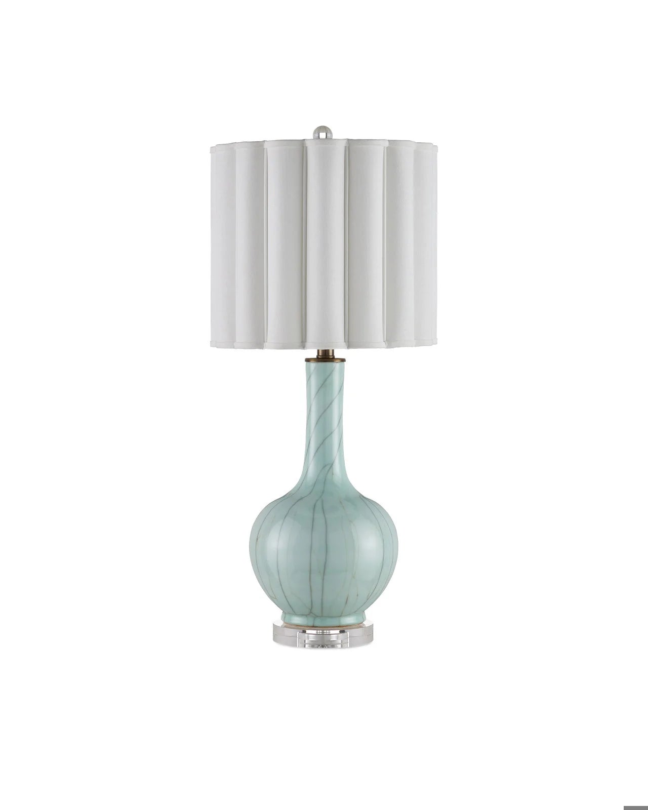 Full product image of the Celadon Crackle Table Lamp by Currey & Company with sculptural silhouette and crackled finish.