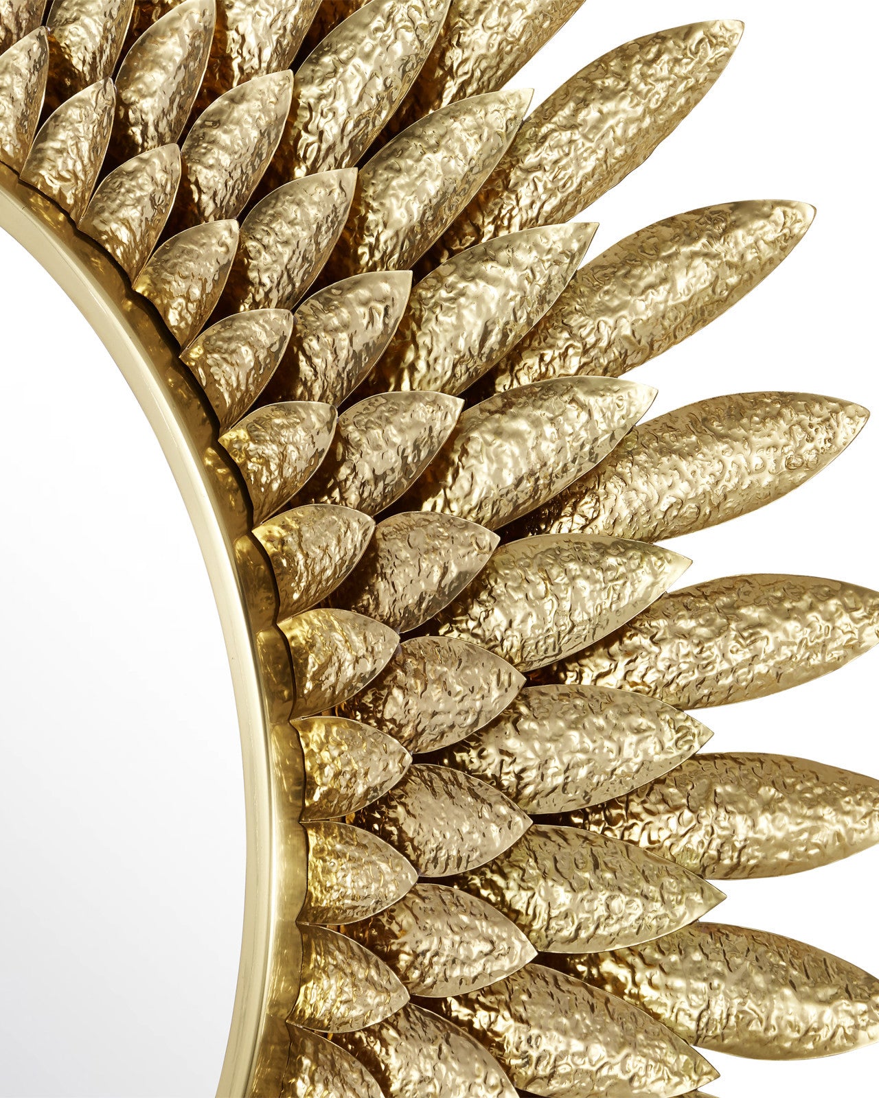 plume round mirror with brass feather frame by currey and company 