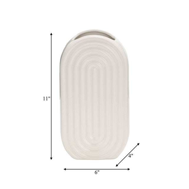 product dimensions for Ceramic Vase Oval Ridged, White, 11