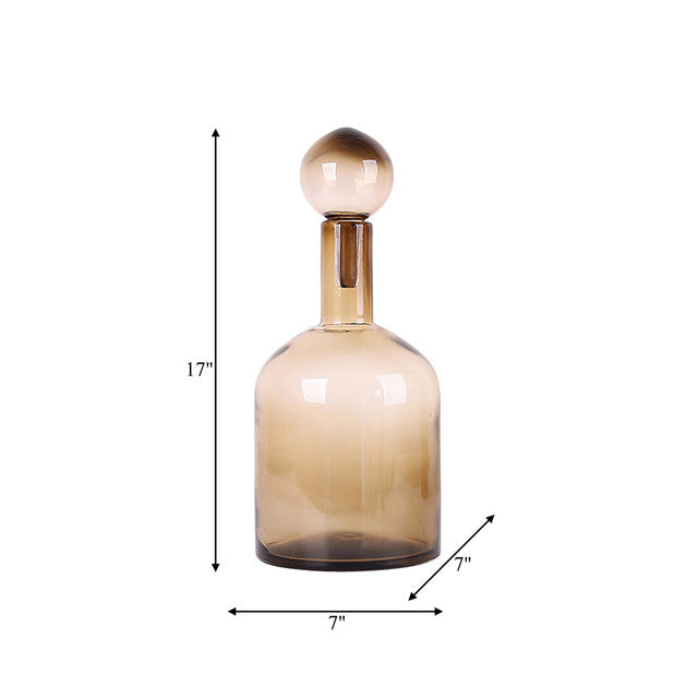 Glass Bottle w/ Stopper, Taupe, 17" with product dimensions, Sagebrook Home