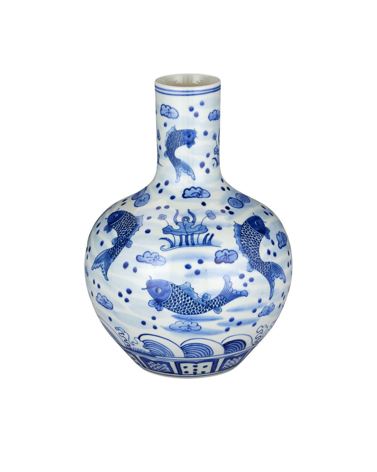 South Sea Blue & White Medium Long Neck Vase