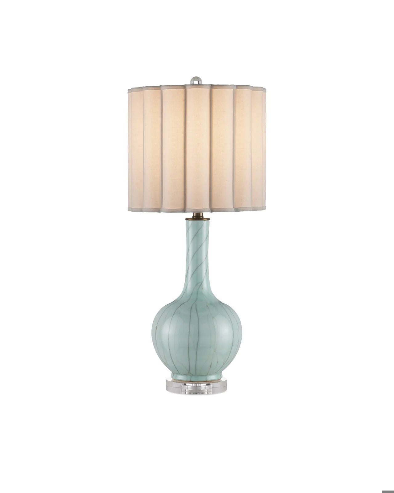 Full product image of the Celadon Crackle Table Lamp by Currey & Company with sculptural silhouette and crackled finish.