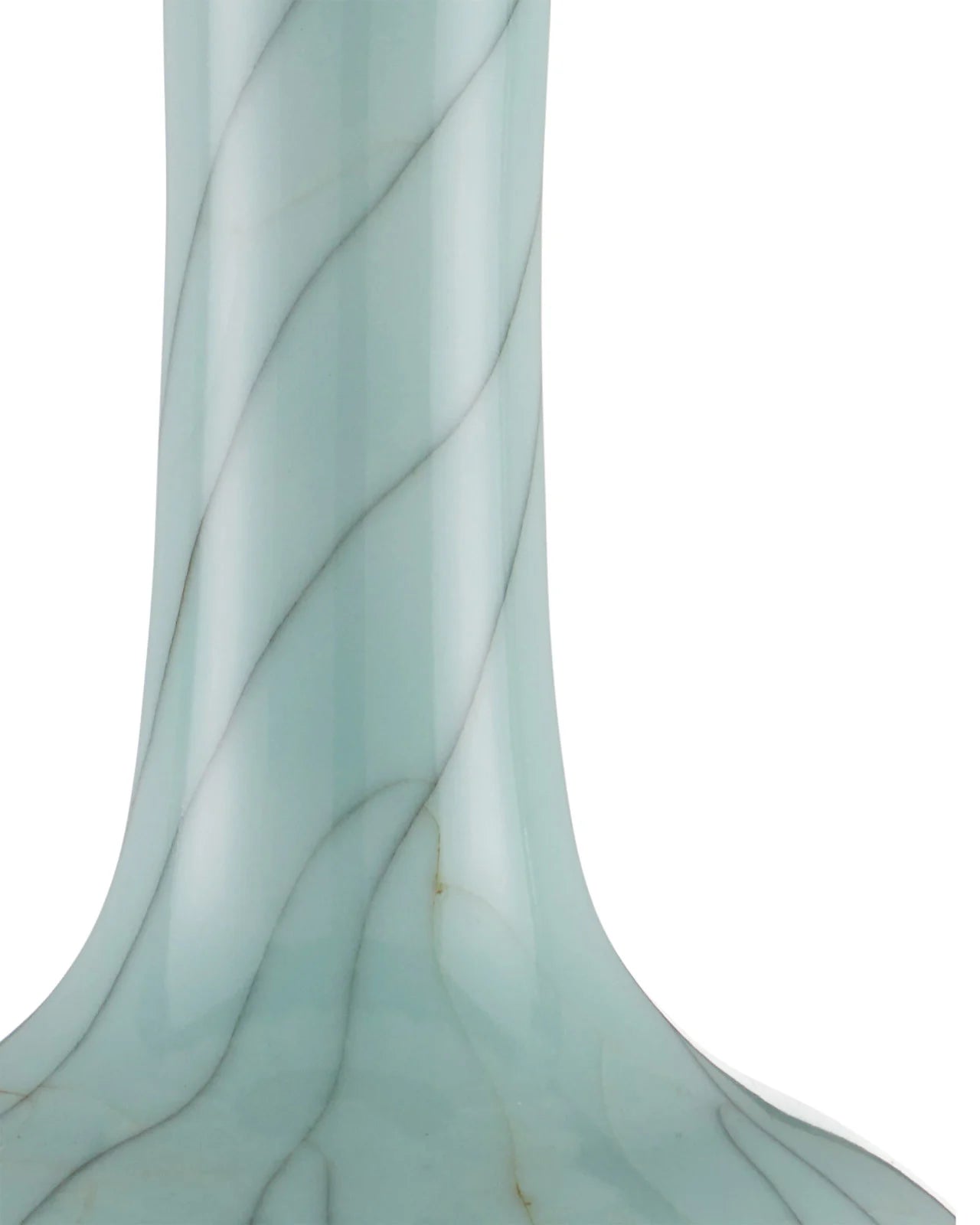 Detail of the porcelain glaze and vertical crackle pattern on the neck of the Celadon Crackle Table Lamp.
