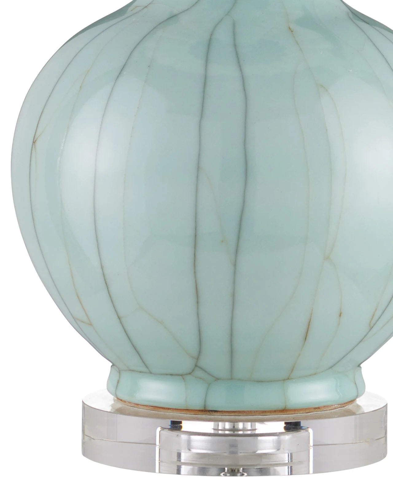 Base detail of the Celadon Crackle Table Lamp featuring optic crystal and celadon porcelain finish.