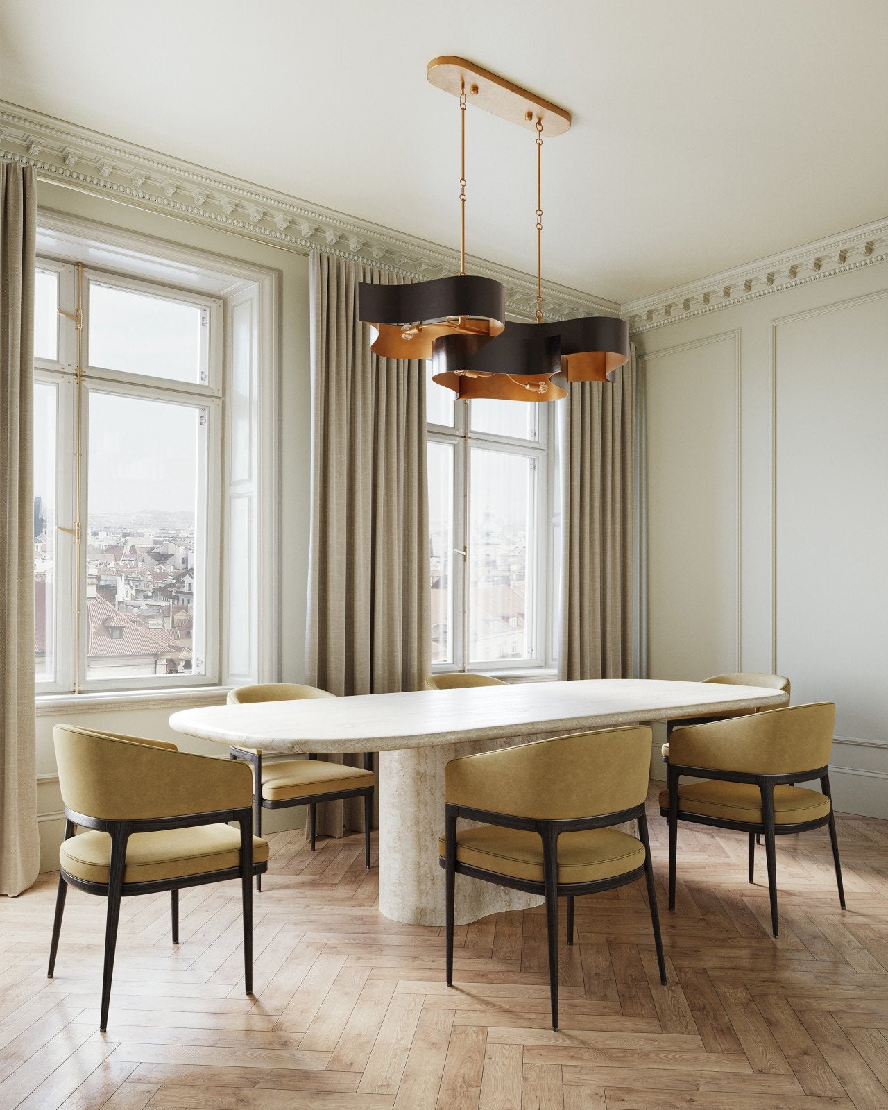 Grand Lotus Black Oval Chandelier