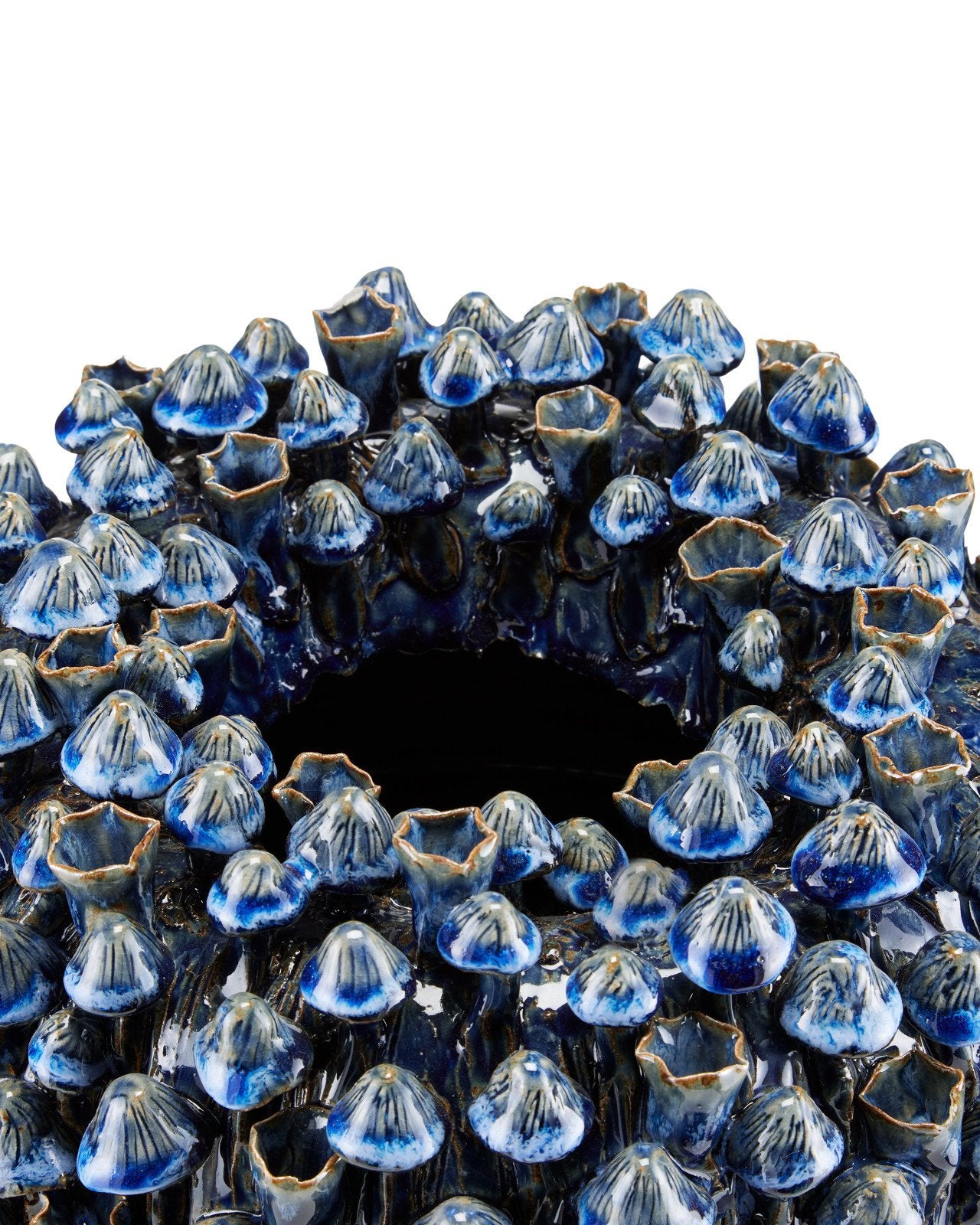 close up image of top of mantapi large vase by currey and company