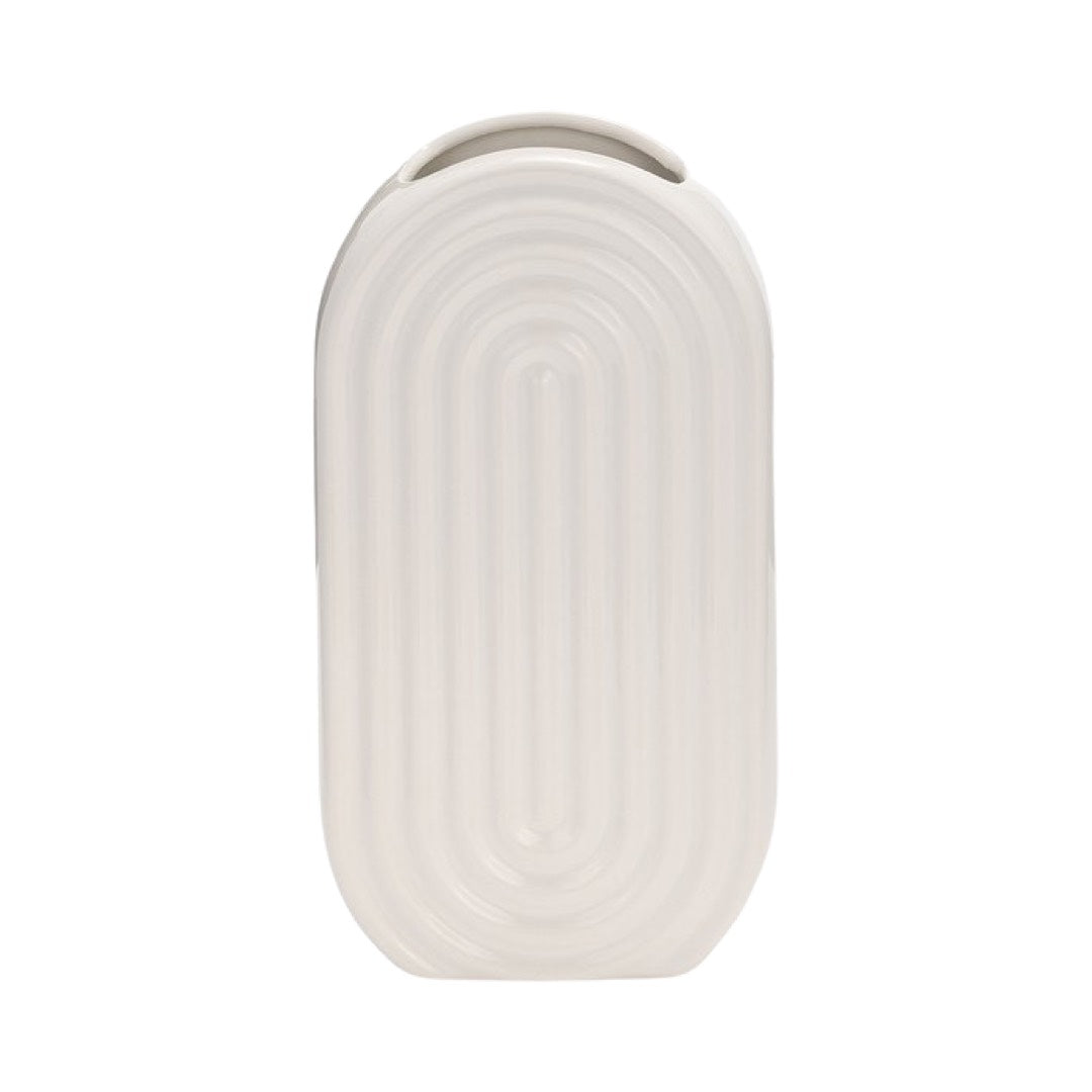 Ceramic Vase Oval Ridged, White, 11