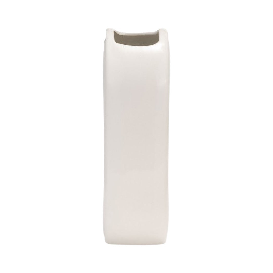 side view of Ceramic Vase Oval Ridged, White, 11