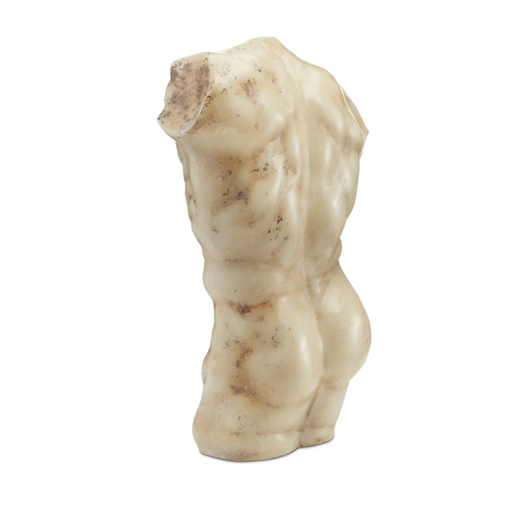 Back view of Ancient Greek Torso by Currey & Company, highlighting detailed sculpting and antique finish.