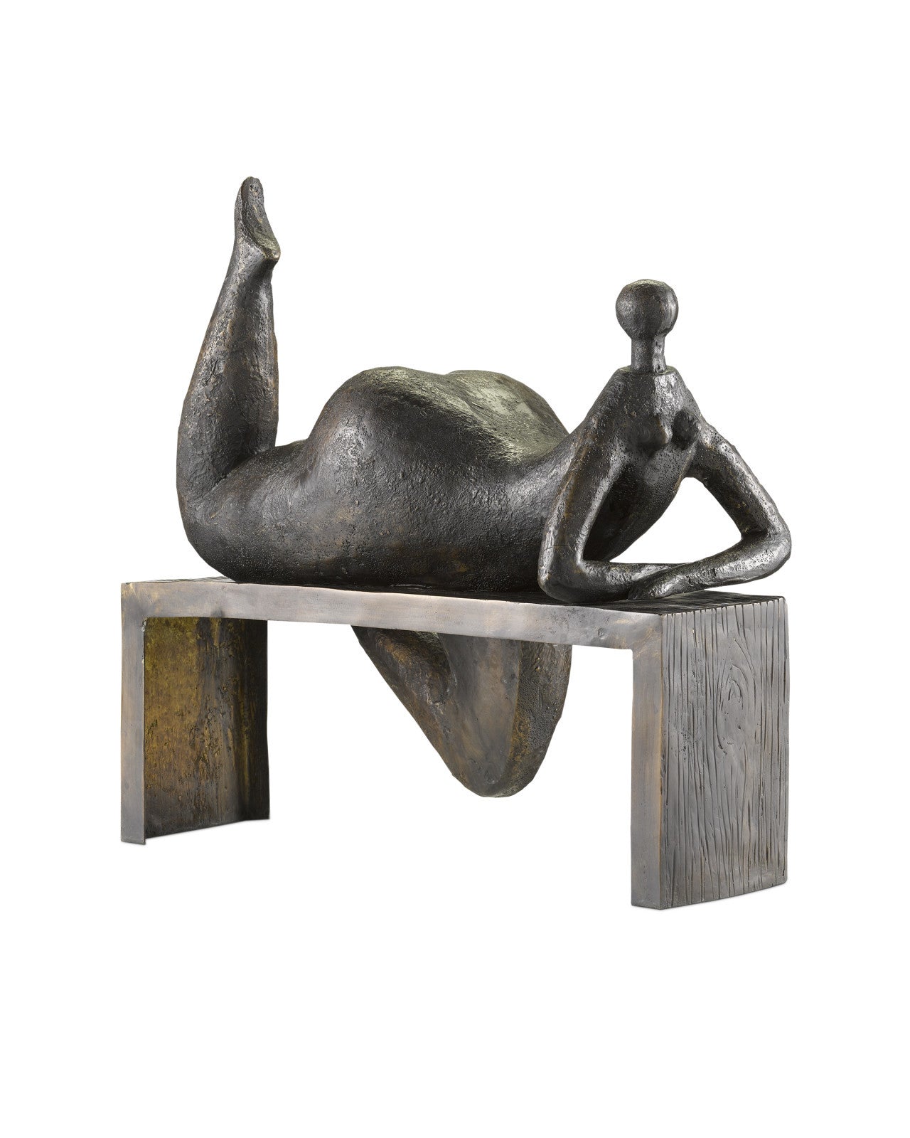 Profile view of Odalisque Bronze sculpture by Currey and Company, demonstrating the graceful curves and textured surface.