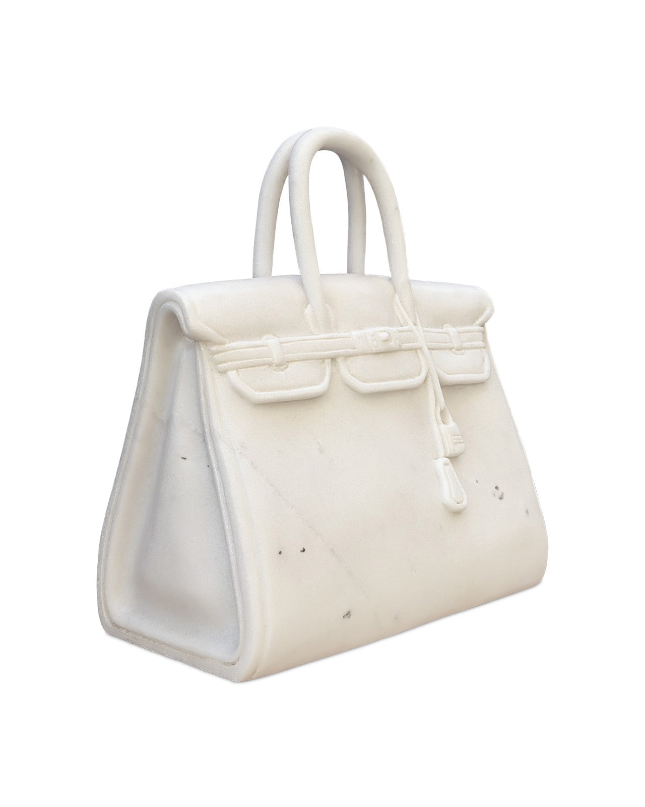 Marble Sculpture of The Princess by Currey and Company on ChicHomeVibes.com, showcasing a white marble replica Hermes Birkin Bag. This elegant piece emulates the iconic Hermes Birkin, capturing its distinctive style and luxury, perfect for chic home decor enthusiasts.