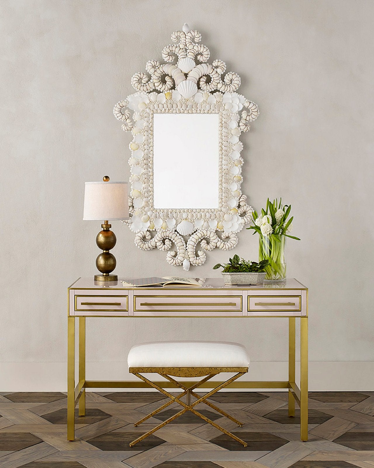 cecilia rectangular mirror, currey and company, antique mirror, wall mirror, seashell mirror, 