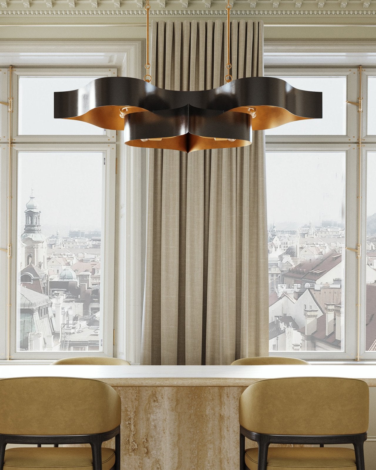 Grand Lotus Black Oval Chandelier