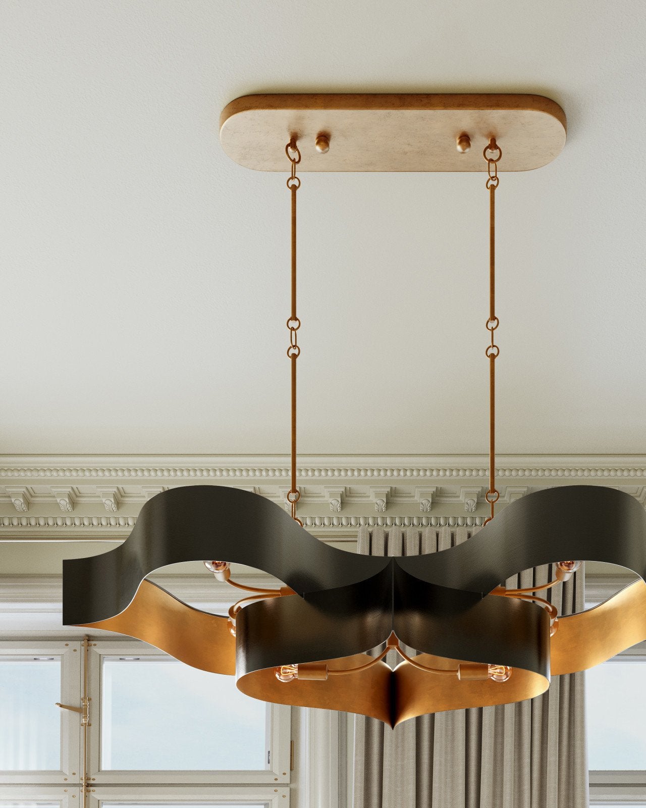 Grand Lotus Black Oval Chandelier