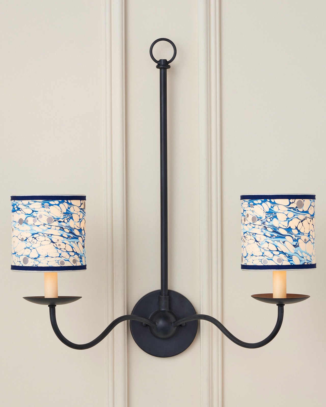 Marble Blue Lace Paper Drum Chandelier Shade