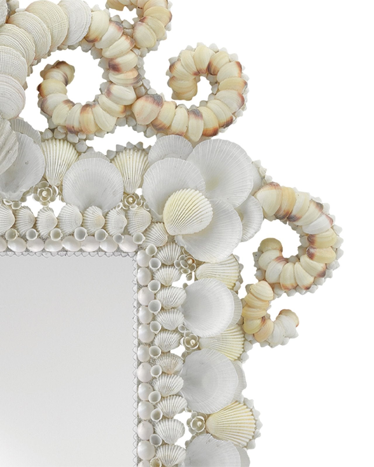 close up image, cecilia rectangular mirror, mirror, wall mirror, antique mirror, seashell mirror, coastal wall mirror