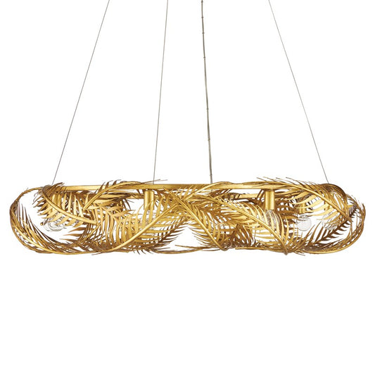 An image of the Queenbee palm Ring Chandelier in gold made of wrought iron.